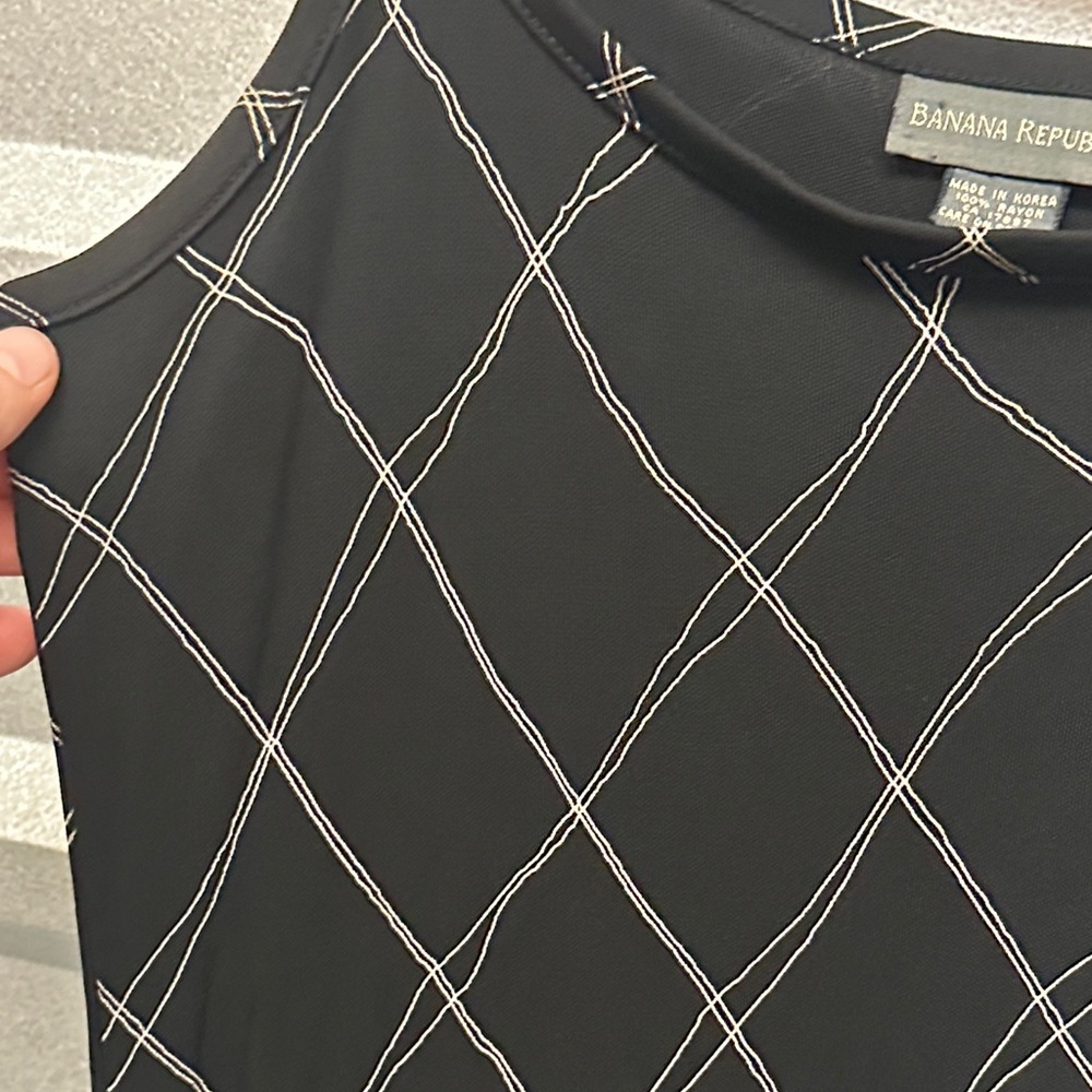Banana Republic Black/White Maxi Dress Argyle Print Sz Small Everyday Slimmimg - Picture 4 of 7